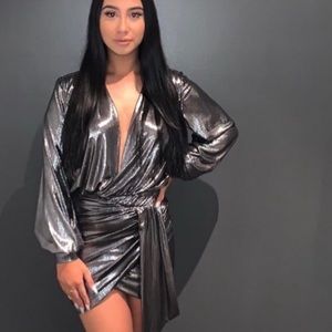 Metallic Silver | Mini Dress | Sexy Dress | Birthday dress | Deep V Neck…